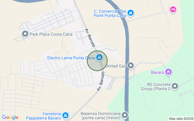 Mapa de Apartamento en Av. Barceló, Punta Cana con 2 habitaciones, 2 baños, 1 parqueo con mantenimiento incluido