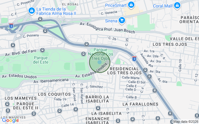 Mapa de Apartamento en Los Tres Ojos, Santo Domingo Este con 3 habitaciones, 3 baños de 113 mts²