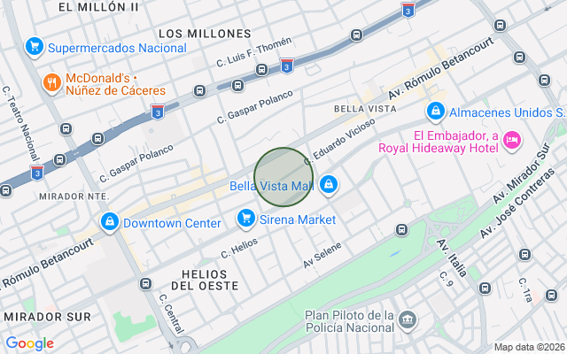 Mapa de Apartamento en Bella Vista, Santo Domingo D.N. con 1 habitación, 1 baño, 1 parqueo de 69 mts²