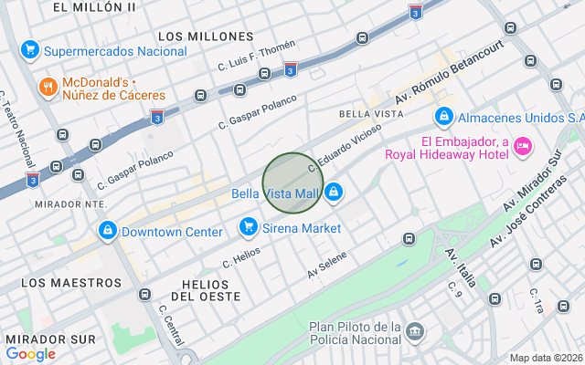 Mapa de Apartamento en Bella Vista, Santo Domingo D.N. con 2 habitaciones, 1 baño de 105 mts²