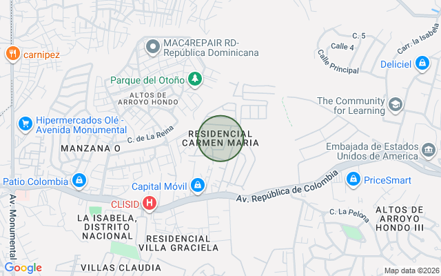 Mapa de Casa en Altos de Arroyo Hondo III, Santo Domingo D.N. con 3 habitaciones, 2 baños, 1 parqueo de 2 niveles de 125 mts² con mantenimiento incluido