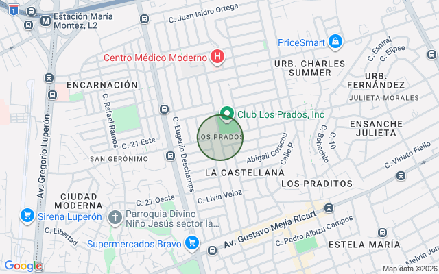 Mapa de Local comercial en Los Prados, Santo Domingo D.N. con 1 baño y 1 parqueo en 2do nivel de 20 mts² con mantenimiento incluido