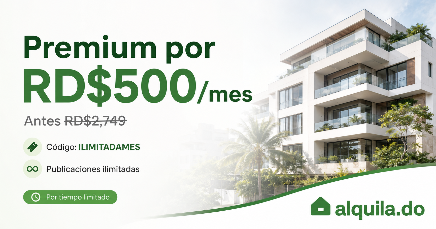 Publica sin límites por solo RD$500 al mes
