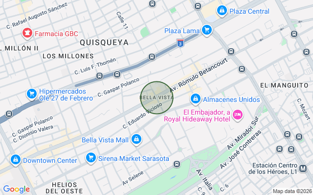 Mapa de Apartamento en Bella Vista, Santo Domingo D.N. con 1 habitación, 1 baño, 1 parqueo de 77 mts² con mantenimiento incluido