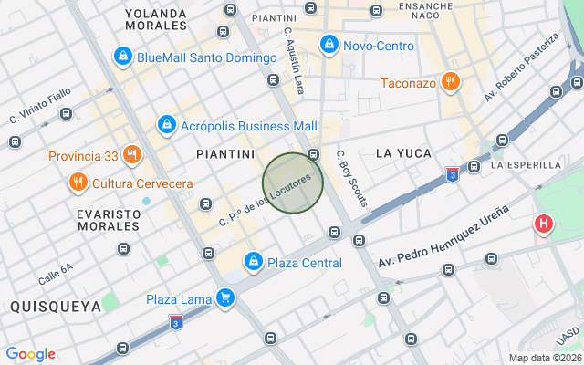 Mapa de Apartamento en Piantini, Santo Domingo D.N. con 1 habitación, 1 baño, 1 parqueo en 3er nivel de 81 mts² con mantenimiento incluido