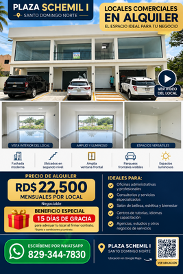 Local comercial en Jacobo Majluta, Santo Domingo Norte con 1 baño y 6 parqueos en 2do nivel de 40 mts² con mantenimiento incluido - Imagen 1